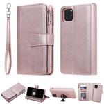 For iPhone 11 Pro Max 2 in 1 Solid Color Zipper Shockproof Protective Case with Card Slots & Bracket & Photo Holder & Wallet Function(Rose Gold)