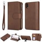 For iPhone XR 2 in 1 Solid Color Zipper Shockproof Protective Case with Card Slots & Bracket & Photo Holder & Wallet Function(Brown)