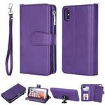 For iPhone XS Max 2 in 1 Solid Color Zipper Shockproof Protective Case with Card Slots & Bracket & Photo Holder & Wallet Function(Purple)