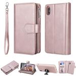 For iPhone XS Max 2 in 1 Solid Color Zipper Shockproof Protective Case with Card Slots & Bracket & Photo Holder & Wallet Function(Rose Gold)