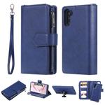 For Galaxy Note 10 2 in 1 Solid Color Zipper Shockproof Protective Case with Card Slots & Bracket & Photo Holder & Wallet Function(Blue)