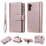 For Galaxy Note 10 2 in 1 Solid Color Zipper Shockproof Protective Case with Card Slots & Bracket & Photo Holder & Wallet Function(Rose Gold)
