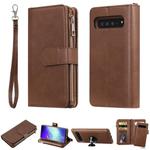 For Galaxy S10 5G 2 in 1 Solid Color Zipper Shockproof Protective Case with Card Slots & Bracket & Photo Holder & Wallet Function(Brown)