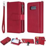 For Galaxy S10e 2 in 1 Solid Color Zipper Shockproof Protective Case with Card Slots & Bracket & Photo Holder & Wallet Function(Red)