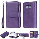 For Galaxy S10e 2 in 1 Solid Color Zipper Shockproof Protective Case with Card Slots & Bracket & Photo Holder & Wallet Function(Purple)