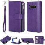 For Galaxy Note 8 2 in 1 Solid Color Zipper Shockproof Protective Case with Card Slots & Bracket & Photo Holder & Wallet Function(Purple)