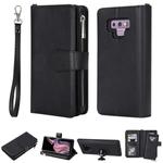 For Galaxy Note9 2 in 1 Solid Color Zipper Shockproof Protective Case with Card Slots & Bracket & Photo Holder & Wallet Function(Black)