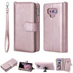 For Galaxy Note9 2 in 1 Solid Color Zipper Shockproof Protective Case with Card Slots & Bracket & Photo Holder & Wallet Function(Rose Gold)