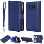 For Galaxy S8 2 in 1 Solid Color Zipper Shockproof Protective Case with Card Slots & Bracket & Photo Holder & Wallet Function(Blue)