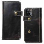 For iPhone 13 mini Denior Oil Wax Cowhide DK Magnetic Button Leather Phone Case(Black)