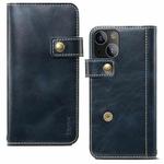 For iPhone 13 mini Denior Oil Wax Cowhide DK Magnetic Button Leather Phone Case(Dark Blue)