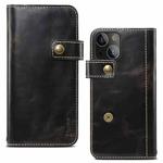 For iPhone 14 Denior Oil Wax Cowhide DK Magnetic Button Leather Phone Case(Black)