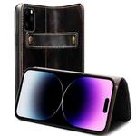 For iPhone 14 Pro Denior Oil Wax Cowhide DK Magnetic Button Leather Phone Case(Black)