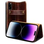 For iPhone 14 Pro Max Denior Oil Wax Cowhide DK Magnetic Button Leather Phone Case(Brown)