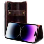 For iPhone 14 Pro Max Denior Oil Wax Cowhide DK Magnetic Button Leather Phone Case(Dark Red)