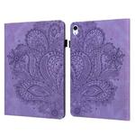 For iPad 10th Gen 10.9 2022 Peacock Embossed Pattern Leather Tablet Case(Purple)