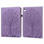 For iPad 10th Gen 10.9 2022 Tree & Deer Embossed Leather Tablet Case(Purple)