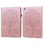 For iPad 10th Gen 10.9 2022 Tree & Deer Embossed Leather Tablet Case(Pink)