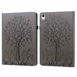 For iPad 10th Gen 10.9 2022 Tree & Deer Embossed Leather Tablet Case(Grey)