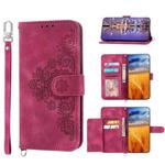 For OPPO A17 4G Skin-feel Flowers Embossed Wallet Leather Phone Case(Wine Red)