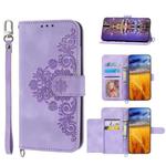 For Sharp Aquos R6 Skin-feel Flowers Embossed Wallet Leather Phone Case(Purple)