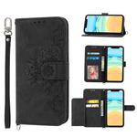 For Xiaomi Redmi A1 Skin-feel Flowers Embossed Wallet Leather Phone Case(Black)