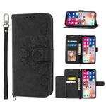 For Samsung Galaxy A22e / A23e / A23s / A23 5G JP Skin-feel Flowers Embossed Wallet Leather Phone Case(Black)