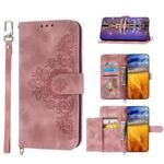 For Samsung Galaxy S23 5G Skin-feel Flowers Embossed Wallet Leather Phone Case(Pink)