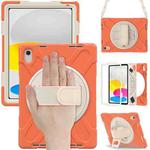 For iPad 10th Gen 10.9 2022 Rotatable Kickstand Grip Heavy Duty Hard Rugged Tablet Case(Coral Orange)