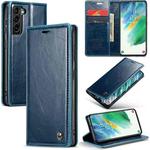 For Samsung Galaxy S21 FE 5G CaseMe 003 Crazy Horse Texture Leather Phone Case(Blue)