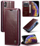 For iPhone XS Max CaseMe 003 Crazy Horse Texture Leather Phone Case(Wine Red)