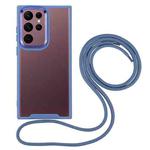 For Samsung Galaxy S23 Ultra 5G Electroplating Hawkeye Phone Case with Lanyard(Blue)