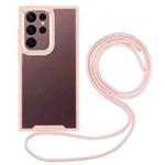 For Samsung Galaxy S23+ 5G Electroplating Hawkeye Phone Case with Lanyard(Pink)