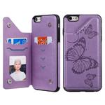 For iPhone 6 Plus Butterfly Embossing Pattern Shockproof Protective Case with Holder & Card Slots & Photo Frame(Purple)