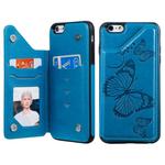 For iPhone 6 Plus Butterfly Embossing Pattern Shockproof Protective Case with Holder & Card Slots & Photo Frame(Blue)