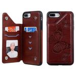 For iPhone 8 Plus & 7 Plus Butterfly Embossing Pattern Shockproof Protective Case with Holder & Card Slots & Photo Frame(Brown)