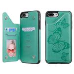 For iPhone 8 Plus & 7 Plus Butterfly Embossing Pattern Shockproof Protective Case with Holder & Card Slots & Photo Frame(Green)