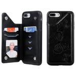 For iPhone 8 Plus & 7 Plus Butterfly Embossing Pattern Shockproof Protective Case with Holder & Card Slots & Photo Frame(Black)