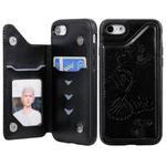 For iPhone 7 & 8 Butterfly Embossing Pattern Shockproof Protective Case with Holder & Card Slots & Photo Frame(Black)