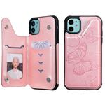 For iPhone 11 Pro Butterfly Embossing Pattern Shockproof Protective Case with Holder & Card Slots & Photo Frame(Rose Gold)