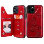 For iPhone 11 Pro Butterfly Embossing Pattern Shockproof Protective Case with Holder & Card Slots & Photo Frame(Red)