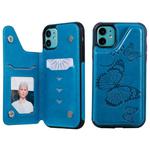 For iPhone 11 Pro Butterfly Embossing Pattern Shockproof Protective Case with Holder & Card Slots & Photo Frame(Blue)
