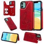 For iPhone 11 Butterfly Embossing Pattern Shockproof Protective Case with Holder & Card Slots & Photo Frame(Red)