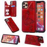 For iPhone 11 Pro Max Butterfly Embossing Pattern Shockproof Protective Case with Holder & Card Slots & Photo Frame(Red)