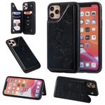 For iPhone 11 Pro Max Butterfly Embossing Pattern Shockproof Protective Case with Holder & Card Slots & Photo Frame(Black)