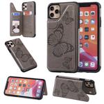 For iPhone 11 Pro Max Butterfly Embossing Pattern Shockproof Protective Case with Holder & Card Slots & Photo Frame(Gray)