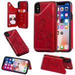 For iPhone X & XS Butterfly Embossing Pattern Shockproof Protective Case with Holder & Card Slots & Photo Frame(Red)