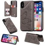 For iPhone X & XS Butterfly Embossing Pattern Shockproof Protective Case with Holder & Card Slots & Photo Frame(Gray)