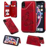 For iPhone XR Butterfly Embossing Pattern Shockproof Protective Case with Holder & Card Slots & Photo Frame(Red)