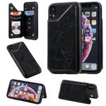 For iPhone XR Butterfly Embossing Pattern Shockproof Protective Case with Holder & Card Slots & Photo Frame(Black)